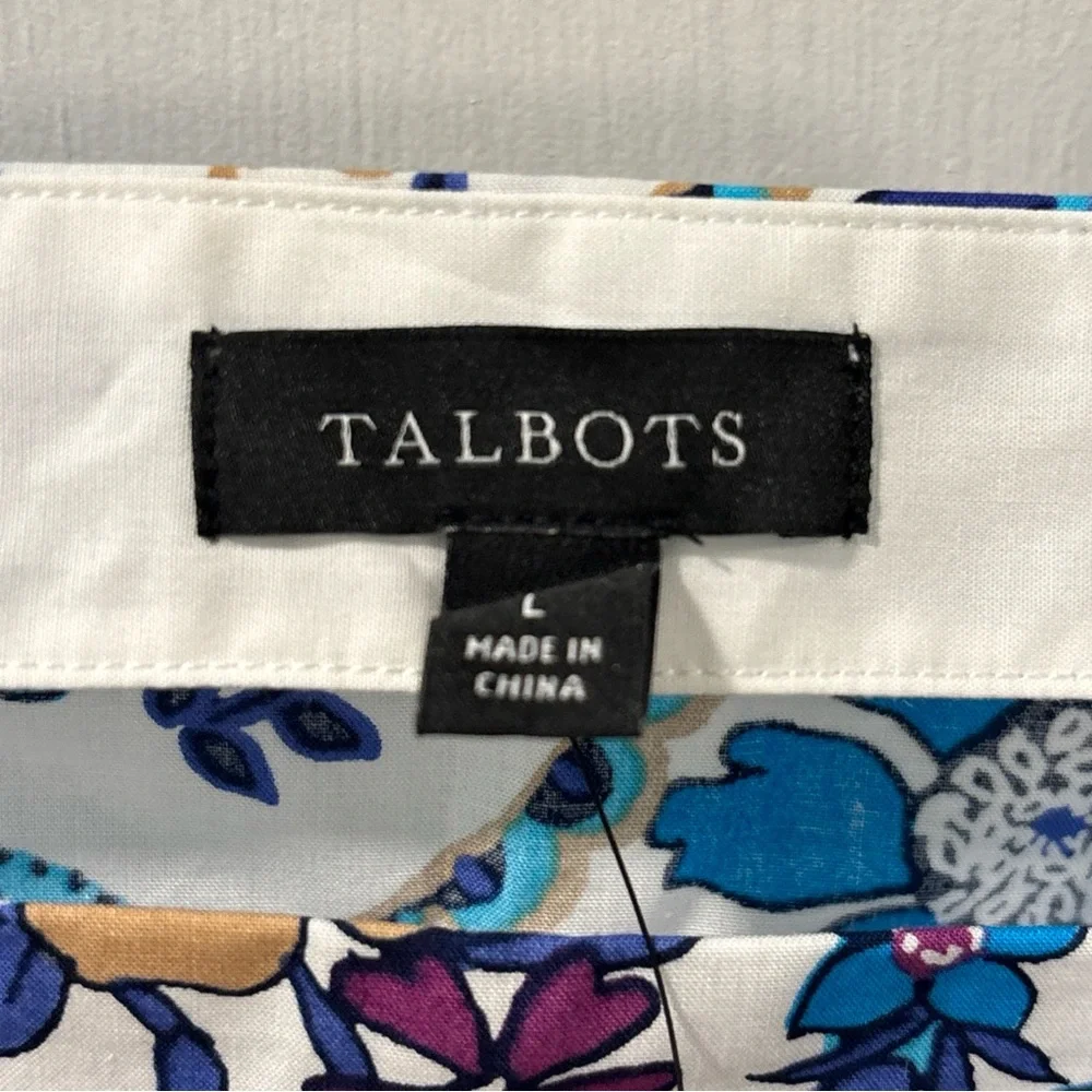 Talbots Blue, White and Tan Paisley Floral Square-Neck Blouse - Picture 2 of 9